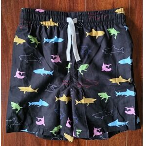 Boys Shark Print Swim Trunks Black Multi Color Size 8 Mesh Lined Drawstring